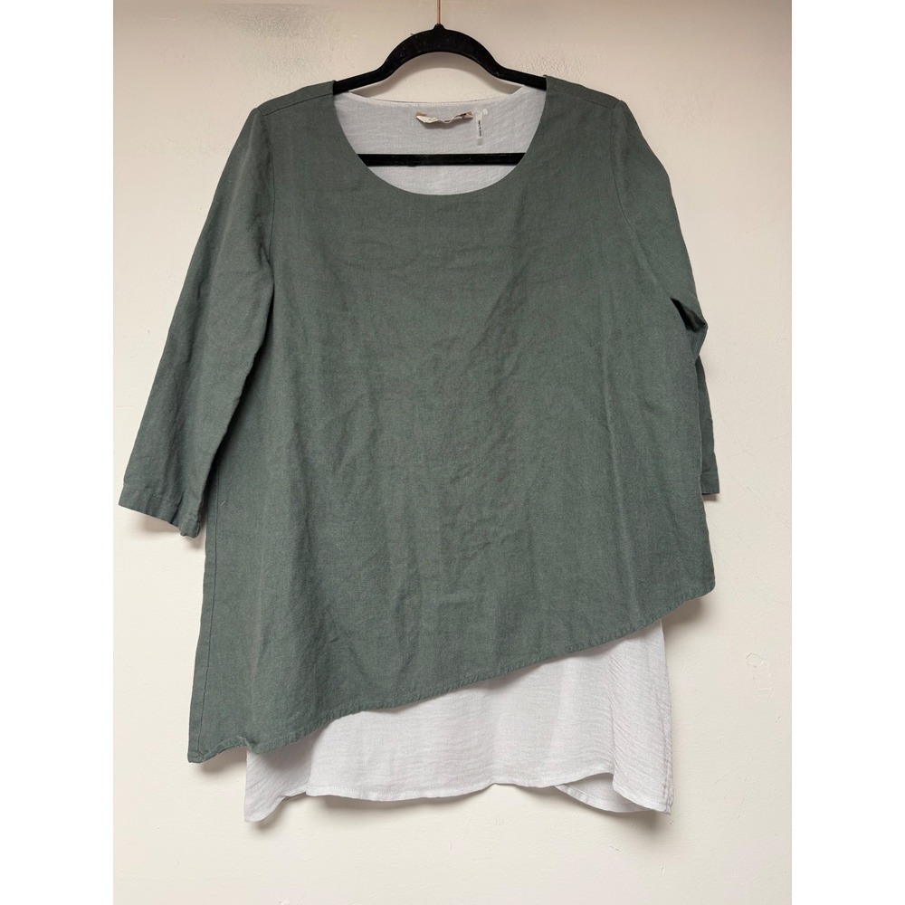 Soft Surroundings Tunic Women L Sage Green Excellent Layered Asymmetrical 29608